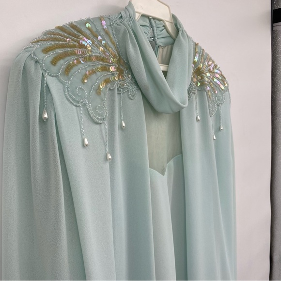 Vintage Ursula of Switzerland Formal Dress Sea Foam Blue Green Mother Of Bride - Picture 6 of 14